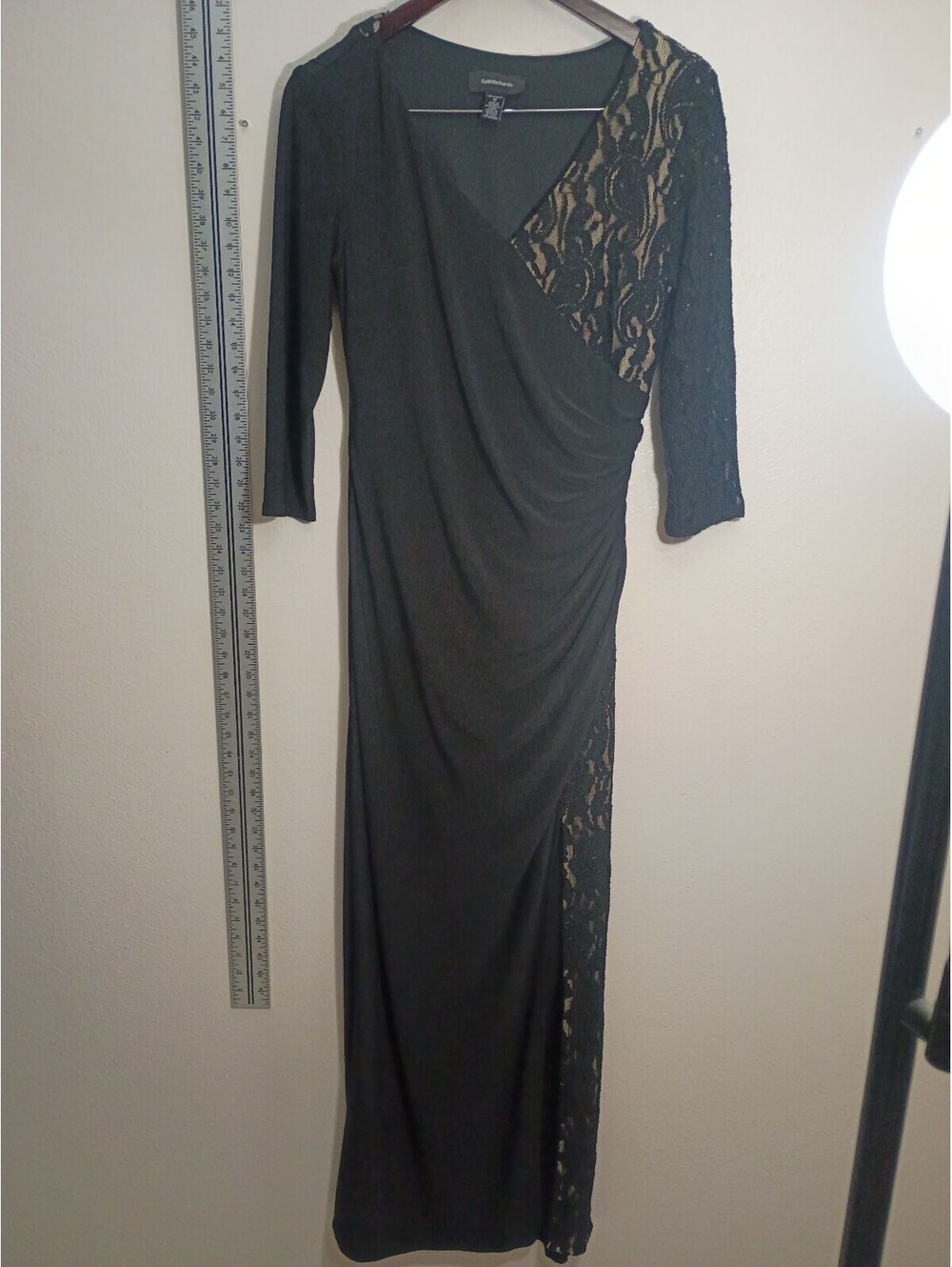 R&M Richards Black Lace Detail Long Evening Dress Size 12